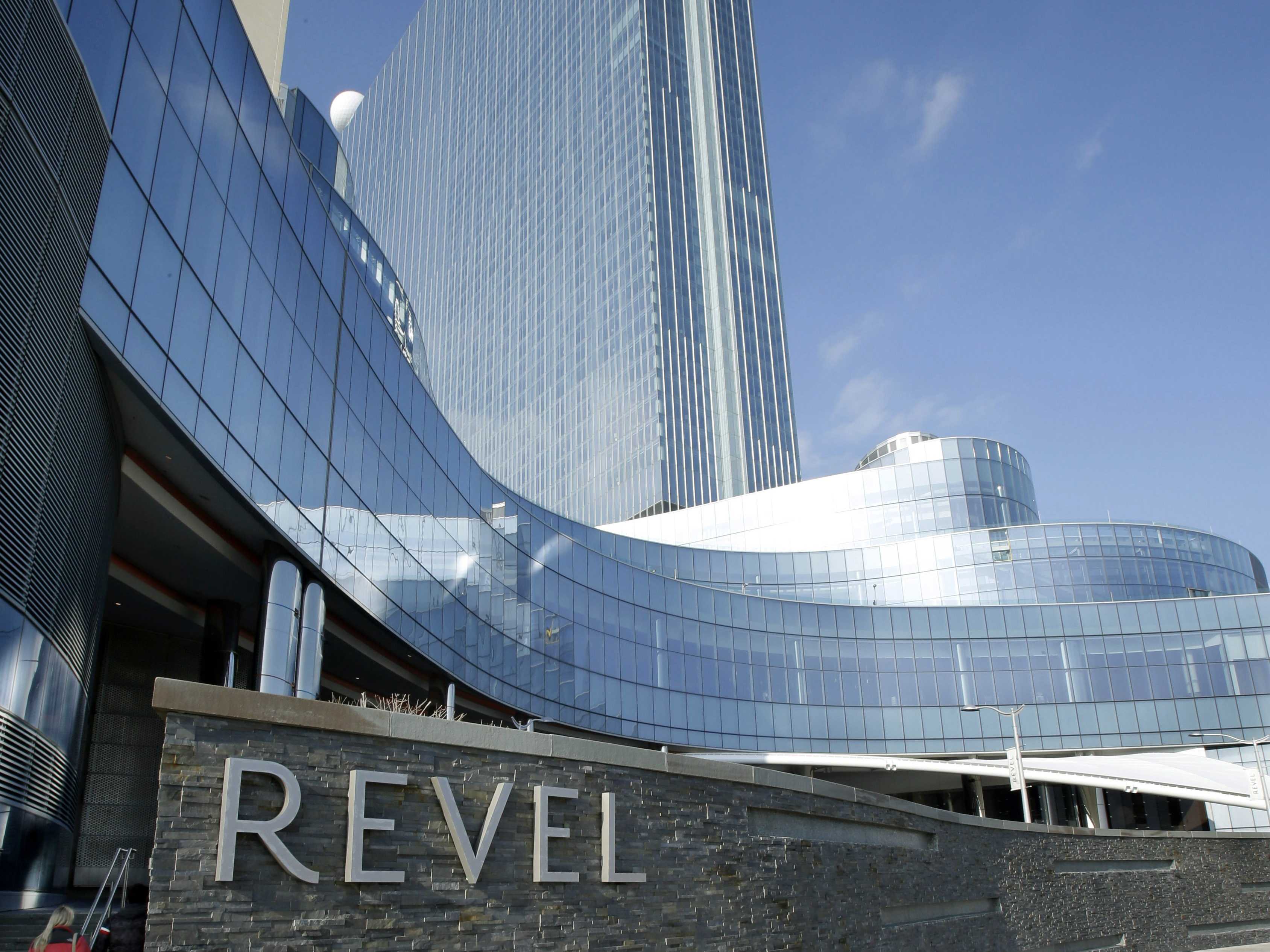 Signage on the Norstone stacked stone wall at the Revel Casino in Atlantic City as seen from the boardwalk